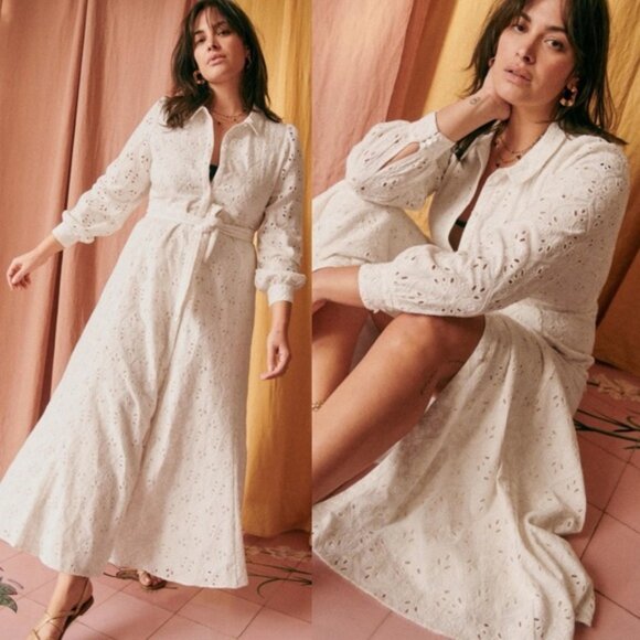 Sezane Bella Dress Ecru Embroidery White Size 40 French US 8 Romantic Maxi Boho - Picture 16 of 16